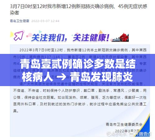 青岛壹贰例确诊多数是结核病人 → 青岛发现肺炎 青岛壹贰例确诊多数是结核病人 → 青岛发现肺炎
